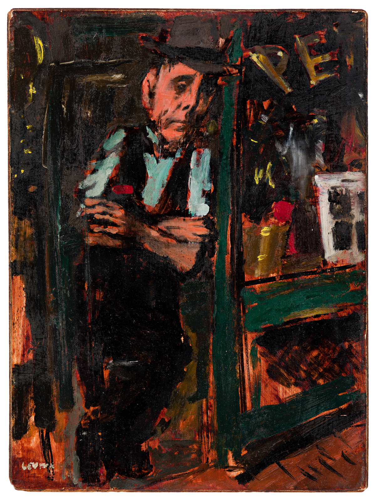 JACK LEVINE (1915-2010) Man Standing in a Store Doorway.